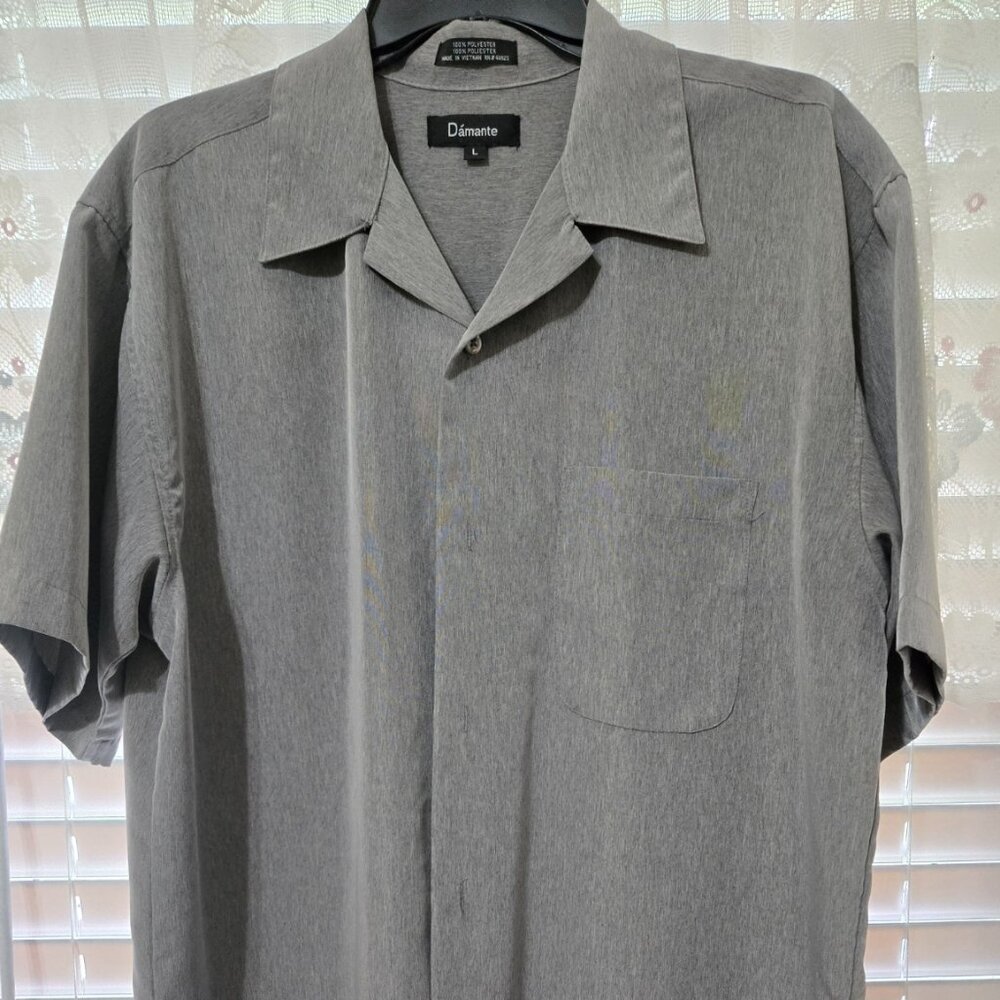 Mens D`amante Short-Sleeve Shirt. Charcoal Gray. Sz. Large